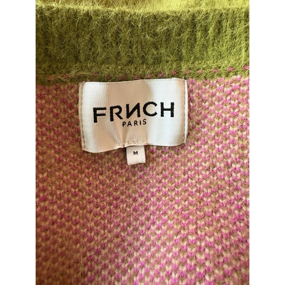 FRNCH Paris Ulyssia Floral Appliqué Sweater Green Pink SOFT COZY Boho Size Large - Picture 7 of 9